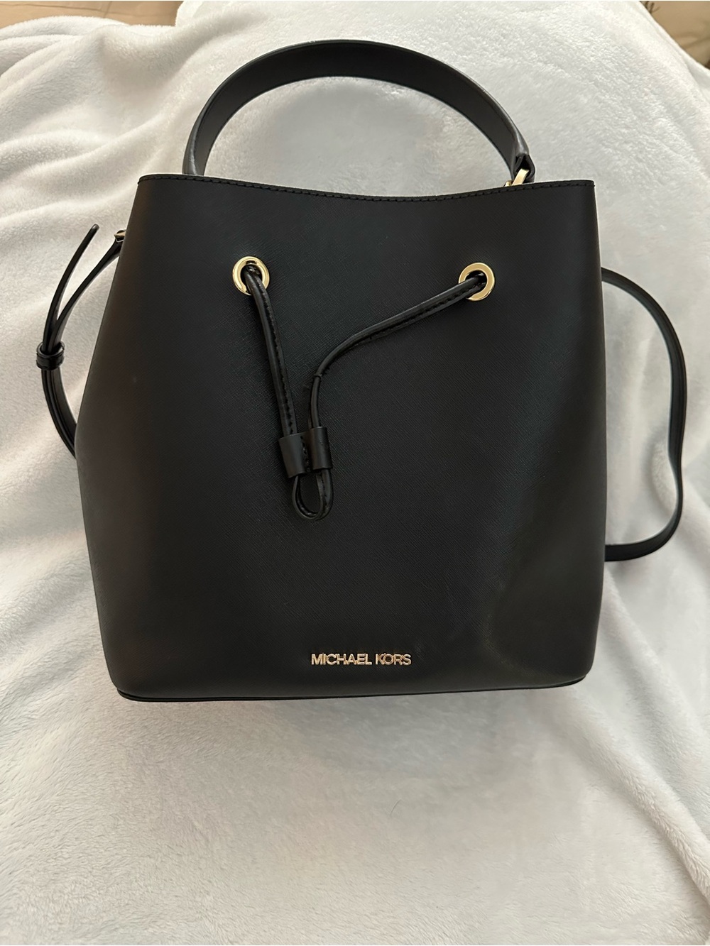 Michael Kors Black Saffiano Drawstring Bucket Shoulder Bag